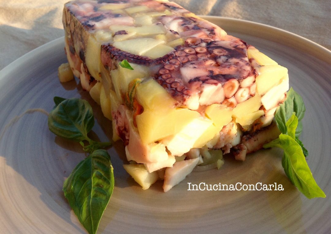 Terrina di polipo patate e fiori di zucca