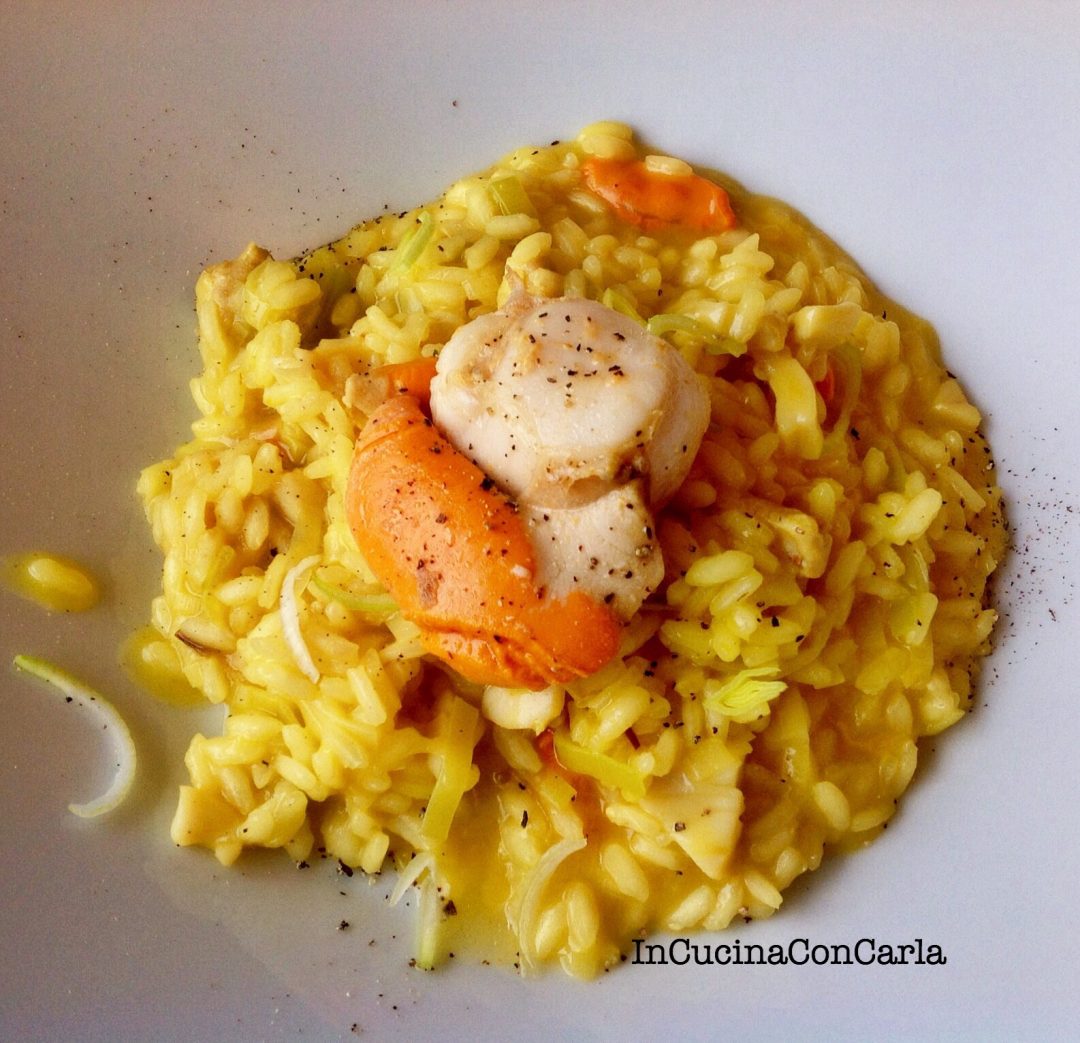 Risotto con capesante porri e zafferano