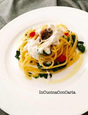 spaghetti con cime di rapa e stracciatella