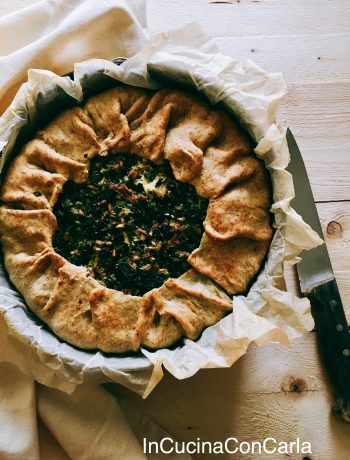 Torta salata con farro erbette e piselli